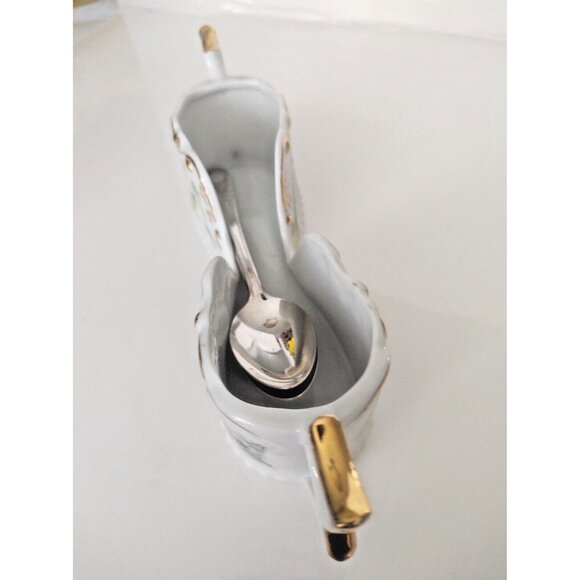 Antique Hand Painted Porcelain Spoon Rest Holder 1900's 8.25 in - Picture 5 of 9